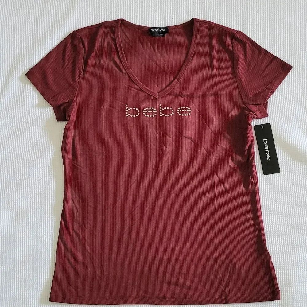 bebe Pomegranate Ribbed Top - NWT